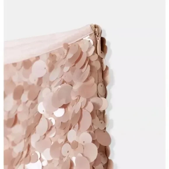 NWT Zara Sequin Mini Skirt in Dusty Pink - Picture 7 of 8
